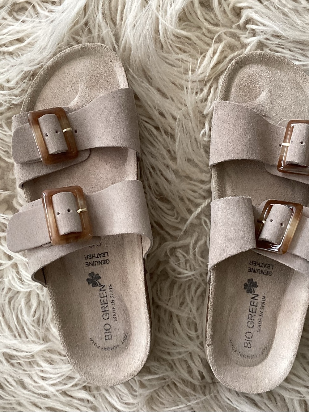 Women's Taupe Suede Double Buckle Leather Sandals made in Spain size 41